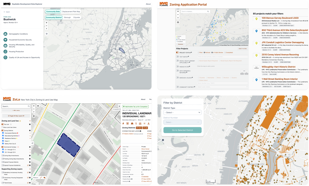 Screenshots of NYC DCP products